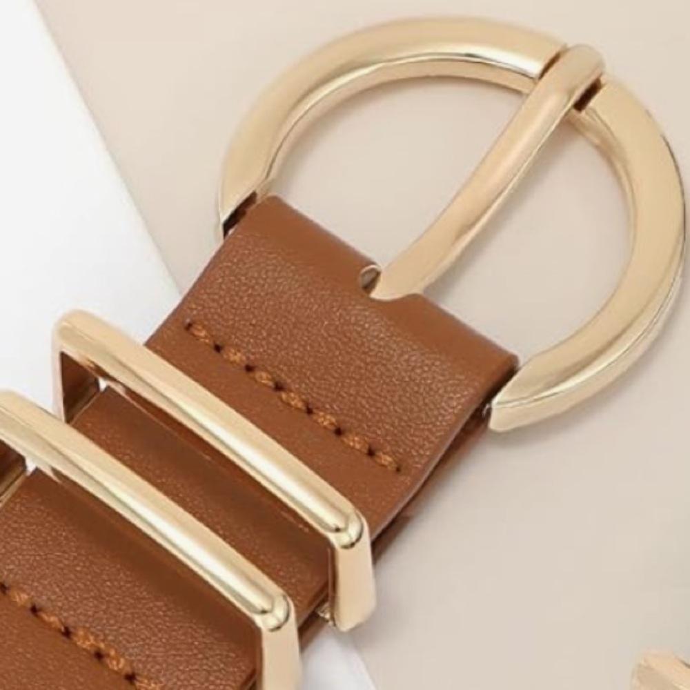 Womens Leather Belt for Jeans Pants Fashion Plus Size brown with Gold Buckle